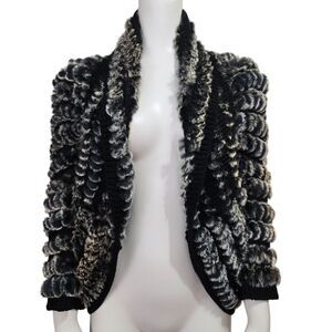 2 ii Sisters Rabbit Fur Knit Open Front Cardigan sweater Jacket Shawl Sz Medium